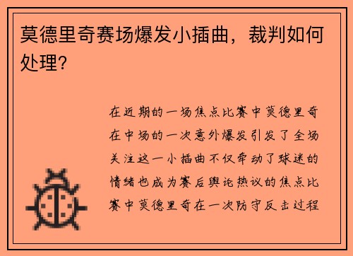 莫德里奇赛场爆发小插曲，裁判如何处理？